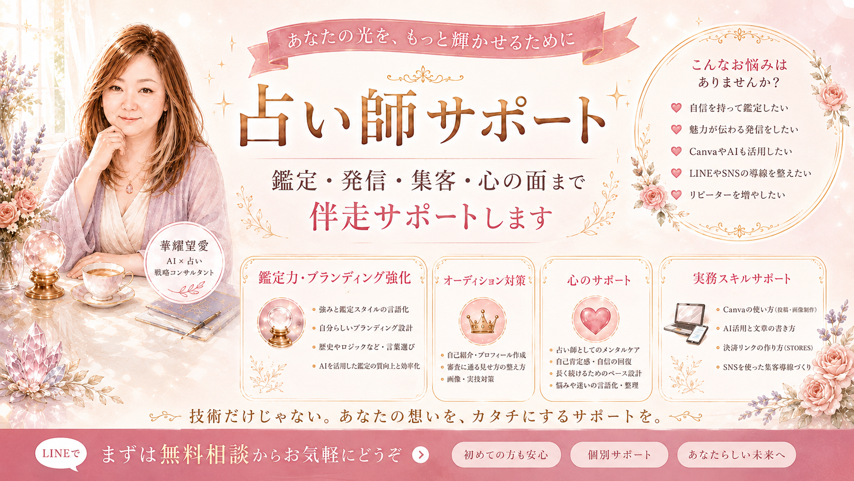 占い師サポート|鑑定・発信・集客・心の面まで伴走サポートします